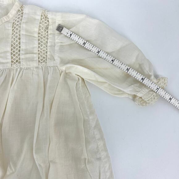 Vintage Hand Made Infant Doll Christening Baptism Gown Sleeves Ecru - Picture 6 of 8